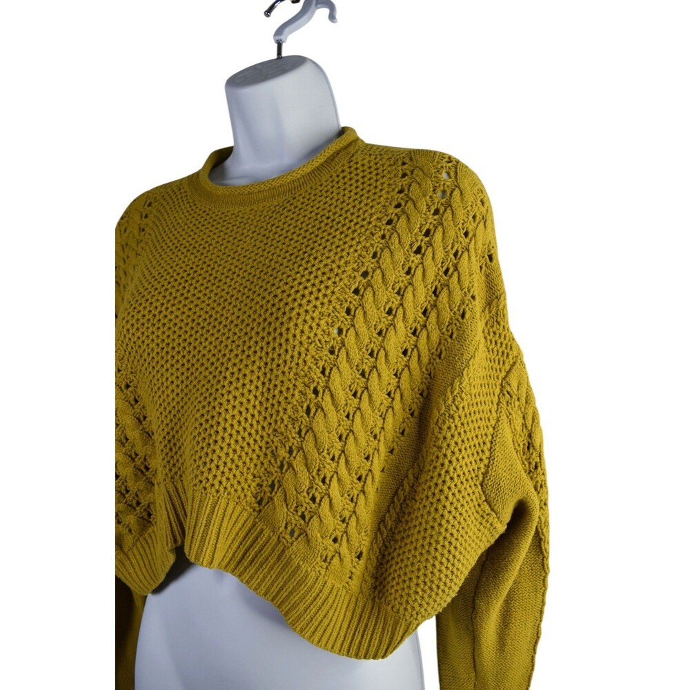 BDG Urban Outfitters Sweater Size S Mustard Yellow Cropped Cable Knit Boho - Picture 6 of 8